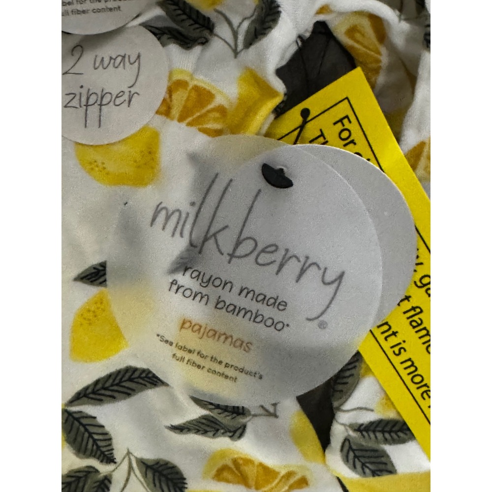 Milkberry Bamboo Lemon Print Footed Pajamas 2-Way Zipper Ruffle Sleeper 18M NEW - Picture 5 of 7